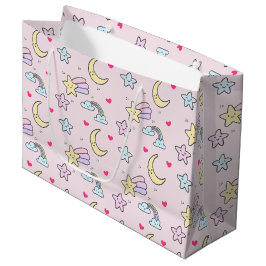 Mon, sterren en wolken Patroon op Pastel Roze Groot Cadeauzakje