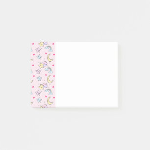 Mon, sterren en wolken Patroon op Pastel Roze Post-it® Notes