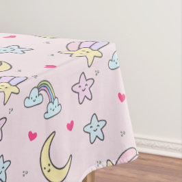 Mon, sterren en wolken Patroon op Pastel Roze Tafelkleed