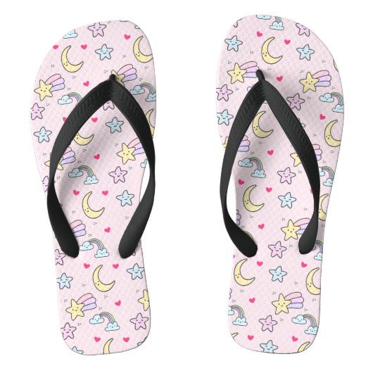 Mon, sterren en wolken Patroon op Pastel Roze Teenslippers (Voetbed)