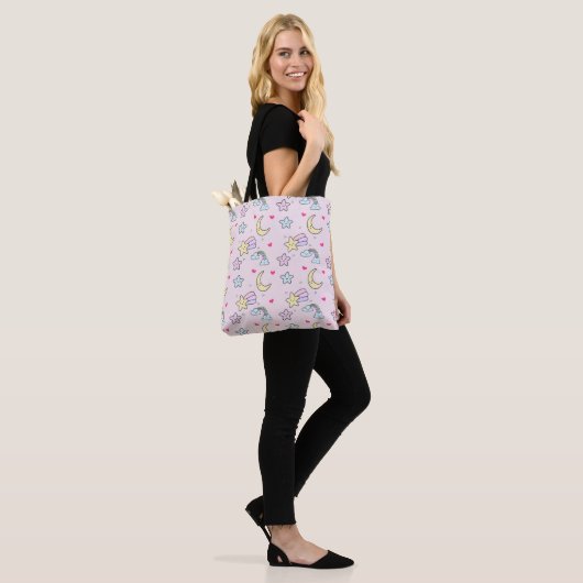 Mon, sterren en wolken Patroon op Pastel Roze Tote Bag (Op model)