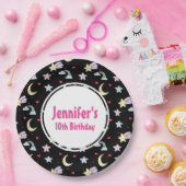 Mon, sterren en wolken Patroon op Zwarte Dag Papieren Bordje (Feest)