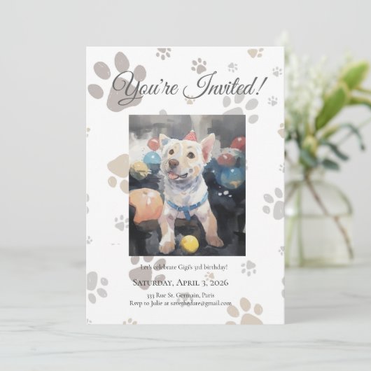Mon Toutou French Inspired Dog Birthday Invitation Kaart (Staand voorkant)