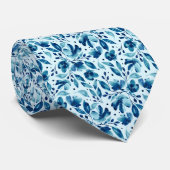 Mona Blues Waterverf Floral Designer Stropdas (Opgerold)