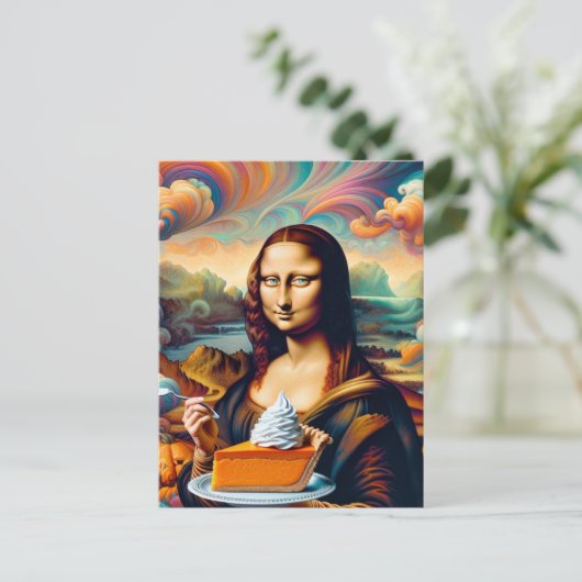 Mona geniet van pompoentaart briefkaart (Staand voorkant)