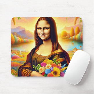 Mona glimlach en bloemen muismat