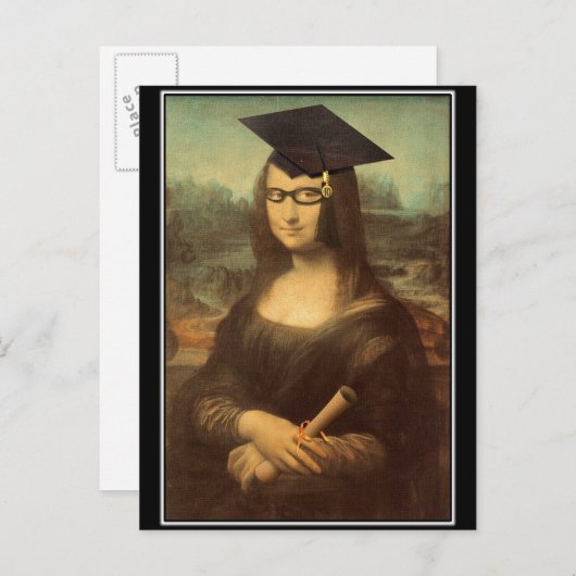 Mona Lisa Afstuderen Afstudeerder Pet Aankondigingskaart (Voorkant / Achterkant)