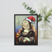 Mona Lisa als een vis in een Santa Hat Feestdagenkaart (Staand voorkant)