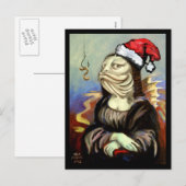 Mona Lisa als een vis in een Santa Hat Feestdagenkaart (Voorkant / Achterkant)