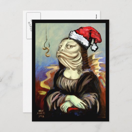 Mona Lisa als een vis in een Santa Hat Feestdagenkaart (Voorkant / Achterkant)