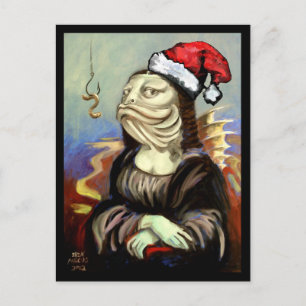 Mona Lisa als vis in een Santa Hat Feestdagenkaart