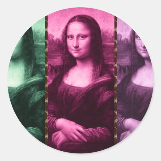 Mona Lisa Animal Print Green Roze Paars Ronde Sticker (Voorkant)