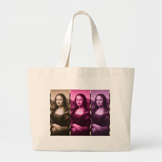 Mona Lisa Animal Print Paarse roze chocolade Grote Tote Bag (Voorkant)