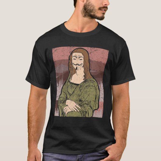 Mona Lisa Anonieme Mask Hacker Mask Programmeur T-shirt (Voorkant)