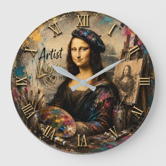 Mona Lisa Artist Funny Painter Studio Grote Klok (Voorkant)