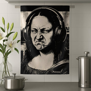 Mona Lisa Bass Gezicht Grappige Muziek Liefhebbers Theedoek