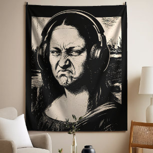 Mona Lisa Bass Gezicht Grappige Muziek Liefhebbers Wandkleed