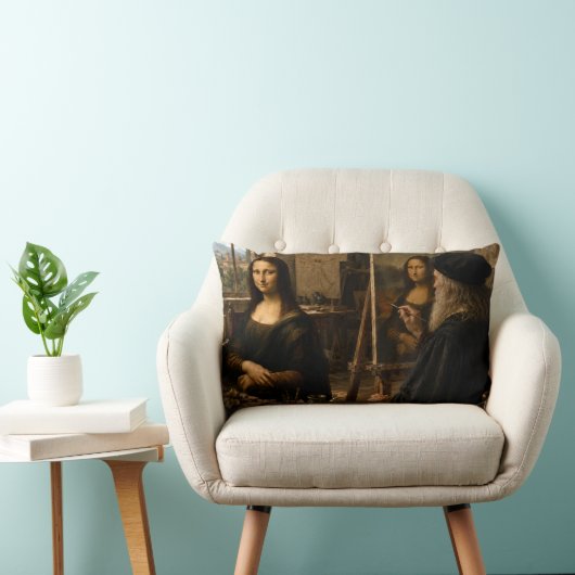 Mona Lisa bezoekt de studio van Leonardo Da Vinci Kussen (Stoel)