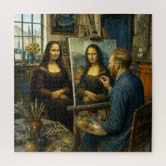 Mona Lisa bezoekt het atelier van Vincent van Gogh Legpuzzel (Verticaal)