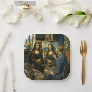 Mona Lisa bezoekt het atelier van Vincent van Gogh Papieren Bordje