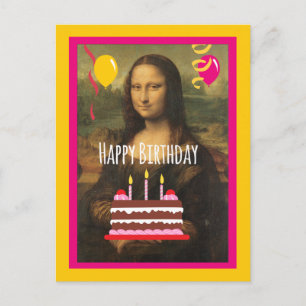 Mona Lisa Birthday met Cake en ballonnen Briefkaart