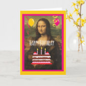 Mona Lisa Birthday With Cake en Ballons Kaart (Gele Bloem)