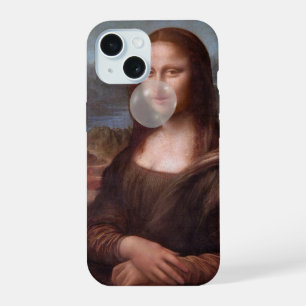 Mona Lisa blaast grijze kauwgom bubbel iPhone 15 Case