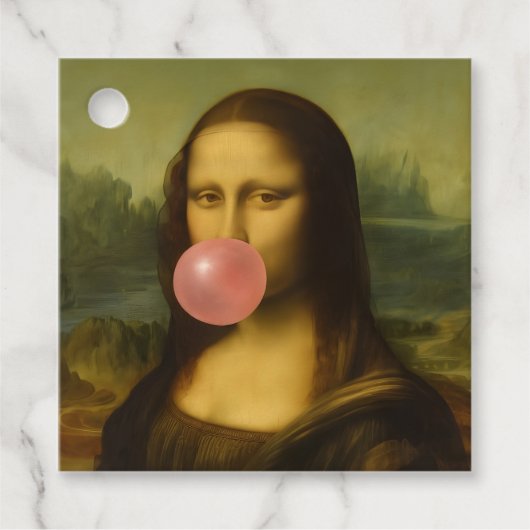 Mona Lisa blaast roze bubbelkauwgom Bedankjes Labels (Voorkant)