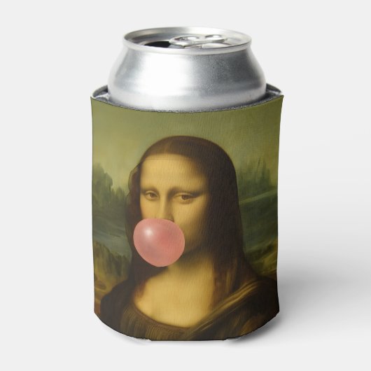 Mona Lisa blaast roze bubbelkauwgom Blikjeskoeler (Blikje Voorkant)