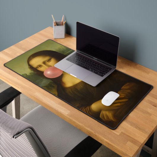 Mona Lisa blaast roze bubbelkauwgom Bureaumat (Kantoor 2)