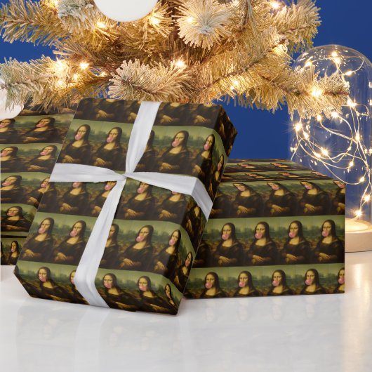 Mona Lisa blaast roze bubbelkauwgom Cadeaupapier (Feestdagen)
