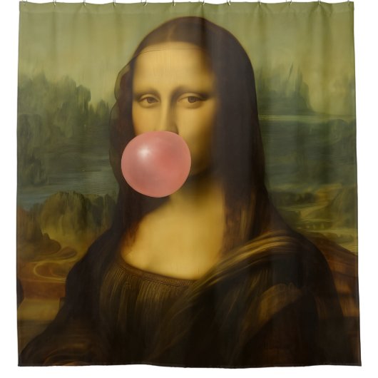 Mona Lisa blaast roze bubbelkauwgom Douchegordijn (Voorkant)