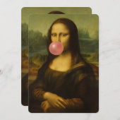 Mona Lisa blaast roze bubbelkauwgom Feestdagenkaart (Voorkant / Achterkant)