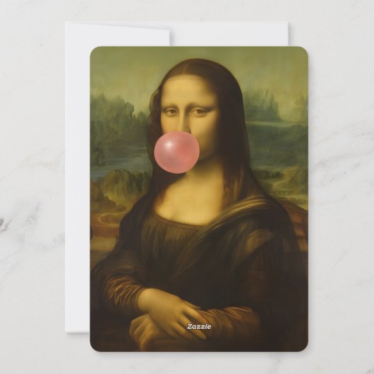 Mona Lisa blaast roze bubbelkauwgom Feestdagenkaart (Achterkant)