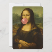 Mona Lisa blaast roze bubbelkauwgom