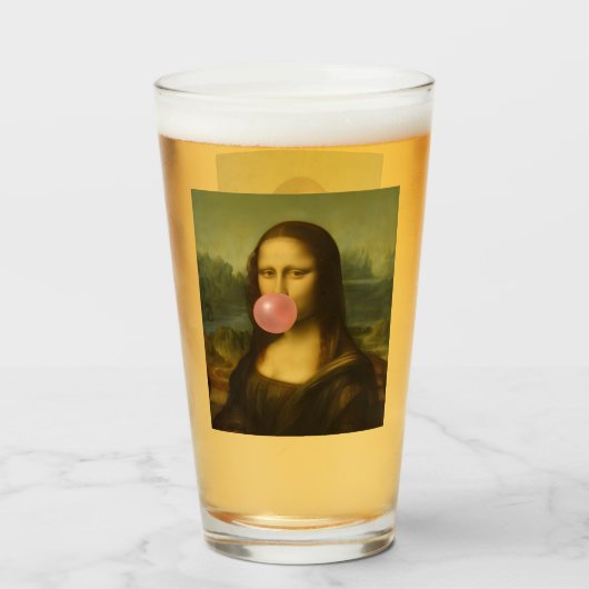 Mona Lisa blaast roze bubbelkauwgom Glas (Voorkant gevuld)