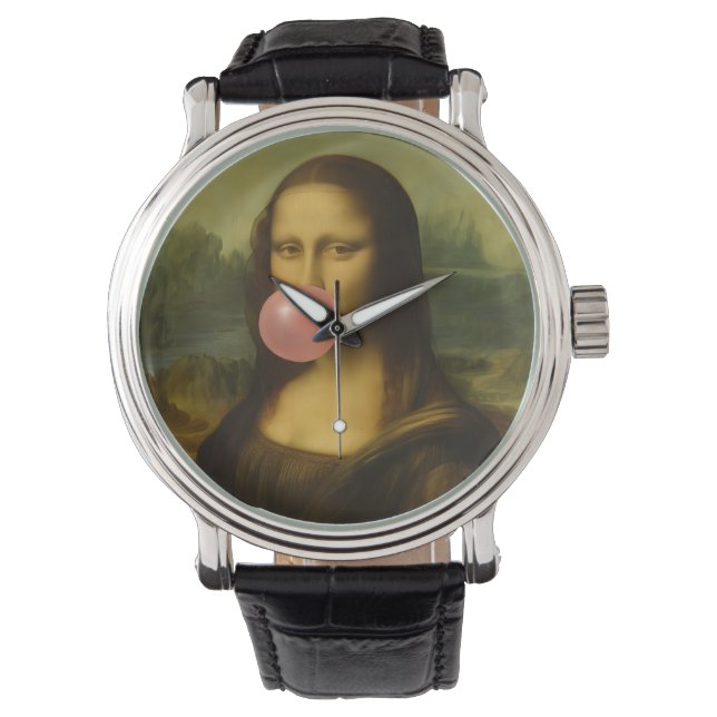 Mona Lisa blaast roze bubbelkauwgom Horloge (Voorkant)