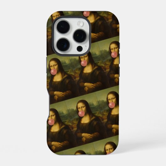 Mona Lisa blaast roze bubbelkauwgom iPhone Hoesje (Achterkant)