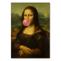 Mona Lisa blaast roze bubbelkauwgom