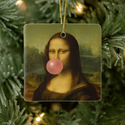 Mona Lisa blaast roze bubbelkauwgom Keramisch Ornament (Boom)