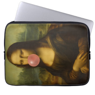 Mona Lisa blaast roze bubbelkauwgom Laptop Sleeve