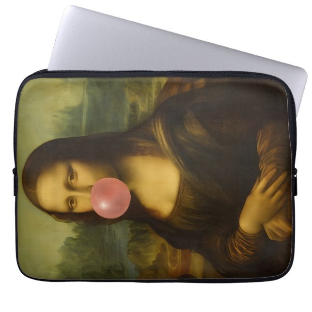 Mona Lisa blaast roze bubbelkauwgom Laptop Sleeve (Voorkant)
