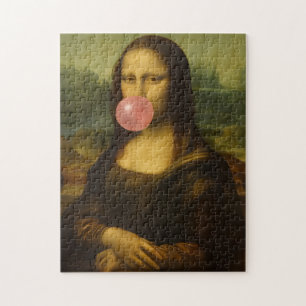 Mona Lisa blaast roze bubbelkauwgom Legpuzzel