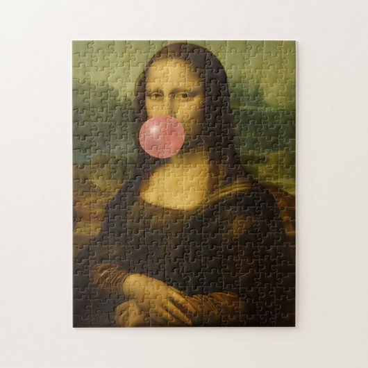 Mona Lisa blaast roze bubbelkauwgom Legpuzzel (Verticaal)
