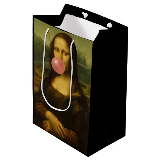 Mona Lisa blaast roze bubbelkauwgom Medium Cadeauzakje (Voorkant Gekanteld)