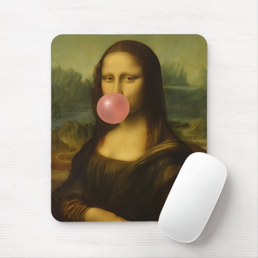 Mona Lisa blaast roze bubbelkauwgom Muismat (Met muis)