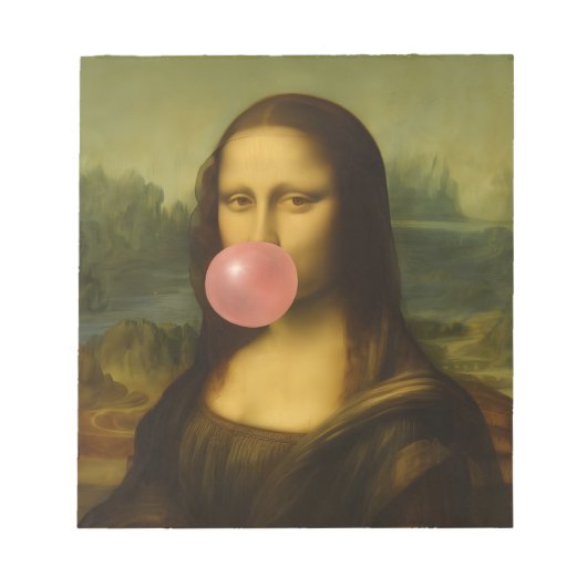 Mona Lisa blaast roze bubbelkauwgom Notitieblok (Voorkant)