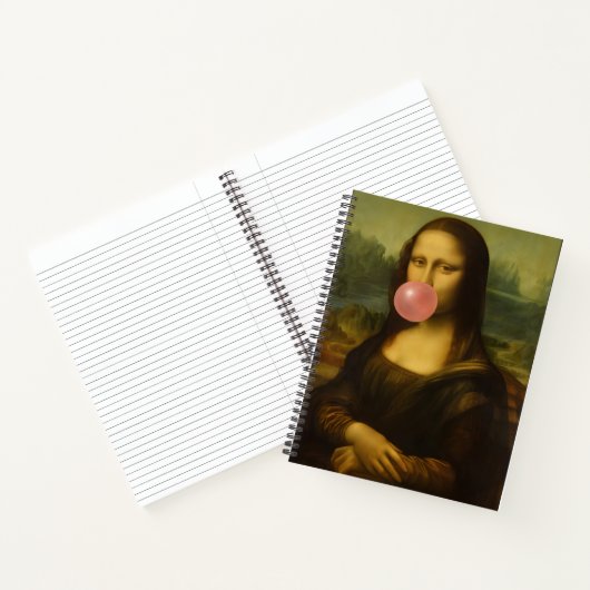 Mona Lisa blaast roze bubbelkauwgom Notitieboek (Binnen)