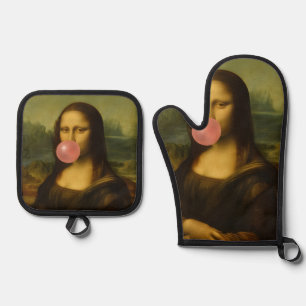 Mona Lisa blaast roze bubbelkauwgom Ovenwant & Pannenlap Set