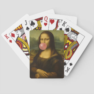 Mona Lisa blaast roze bubbelkauwgom Pokerkaarten